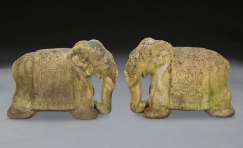 pair of weathered terracotta elephants - CATEGORY: ANTIQUE MISCELLANEOUS - DATED 1900