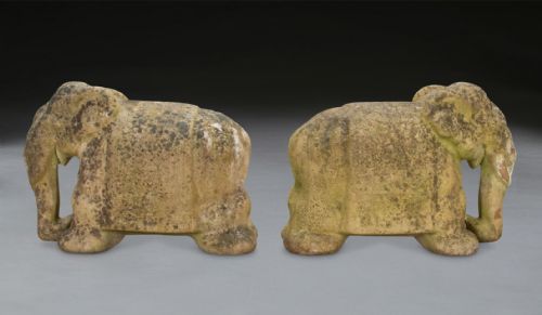 PAIR OF WEATHERED TERRACOTTA ELEPHANTS - ADDITIONAL PHOTO 1