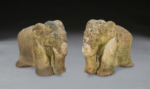 PAIR OF WEATHERED TERRACOTTA ELEPHANTS - ADDITIONAL PHOTO 2