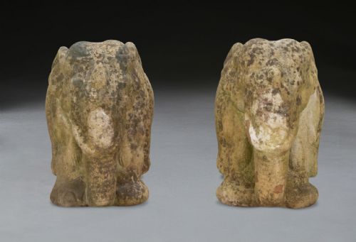PAIR OF WEATHERED TERRACOTTA ELEPHANTS - ADDITIONAL PHOTO 4