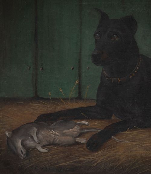 19TH CENTURY ENGLISH OIL ON CANVAS PAINTING OF A DOG - ADDITIONAL PHOTO 1