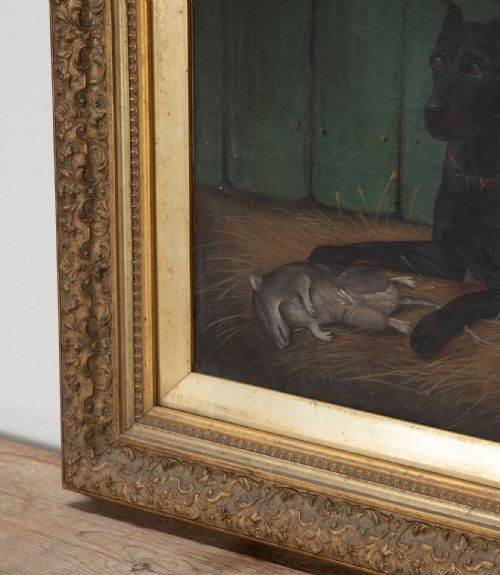 19TH CENTURY ENGLISH OIL ON CANVAS PAINTING OF A DOG - ADDITIONAL PHOTO 3