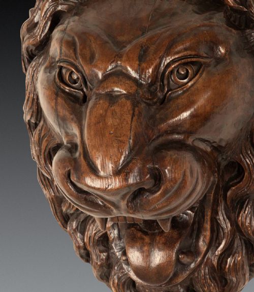 LARGE 19TH CENTURY CARVED LION WALL MASK - ADDITIONAL PHOTO 3