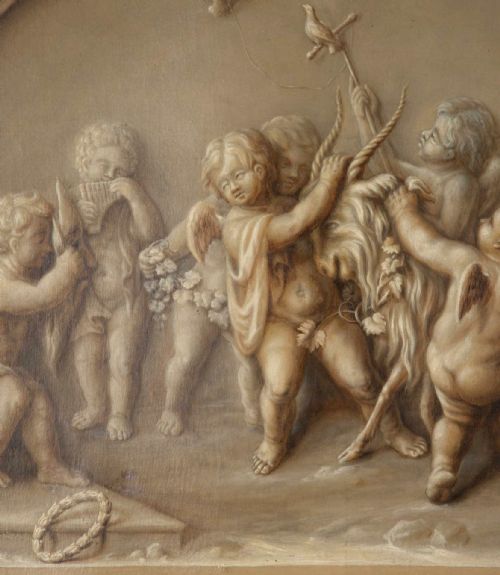 18TH CENTURY EN GRISAILLE PAINTING WITH CHERUBS - ADDITIONAL PHOTO 1