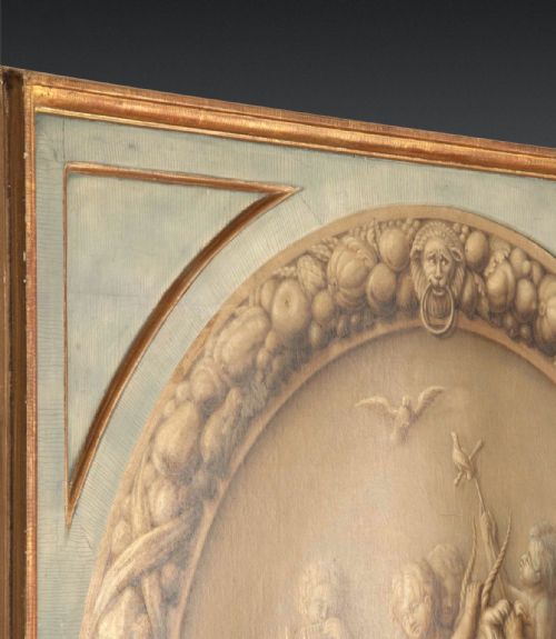 18TH CENTURY EN GRISAILLE PAINTING WITH CHERUBS - ADDITIONAL PHOTO 2