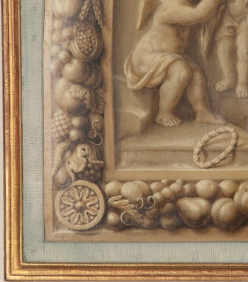 18TH CENTURY EN GRISAILLE PAINTING WITH CHERUBS - ADDITIONAL PHOTO 5