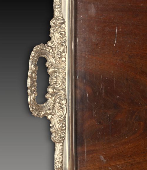 LARGE 19TH CENTURY MAHOGANY AND SILVER BUTLER'S TRAY - ADDITIONAL PHOTO 1