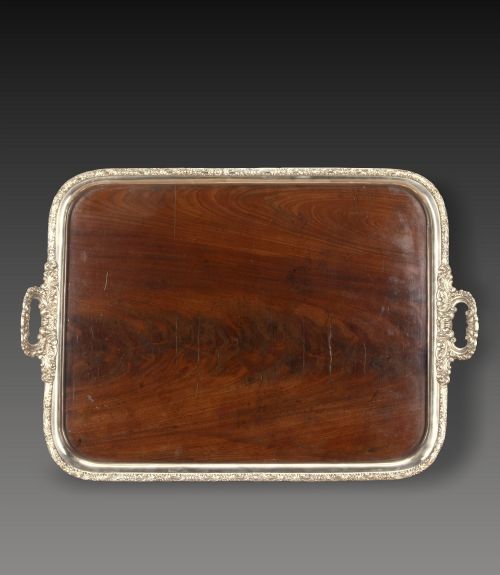 LARGE 19TH CENTURY MAHOGANY AND SILVER BUTLER'S TRAY - ADDITIONAL PHOTO 2
