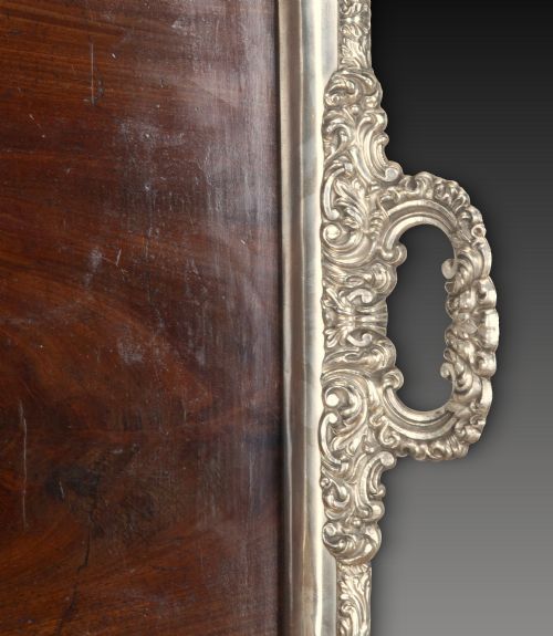 LARGE 19TH CENTURY MAHOGANY AND SILVER BUTLER'S TRAY - ADDITIONAL PHOTO 3
