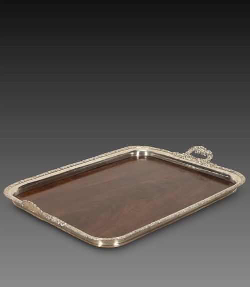 LARGE 19TH CENTURY MAHOGANY AND SILVER BUTLER'S TRAY - ADDITIONAL PHOTO 4
