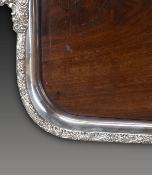LARGE 19TH CENTURY MAHOGANY AND SILVER BUTLER'S TRAY - ADDITIONAL PHOTO 6