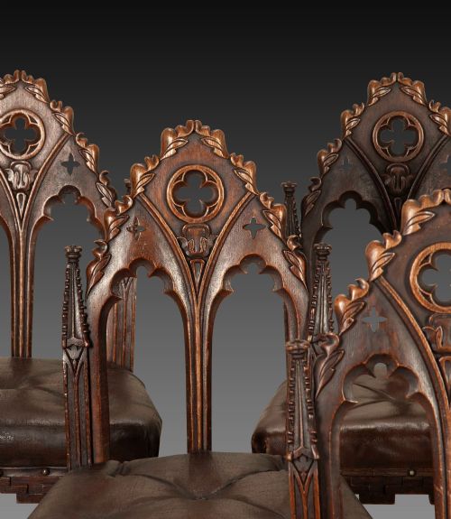 SET OF SIX 19TH CENTURY GOTHIC OAK SIDE CHAIRS - ADDITIONAL PHOTO 1