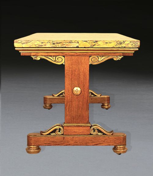 REGENCY SIENA MARBLE OAK GILTWOOD CENTRE TABLE - ADDITIONAL PHOTO 7