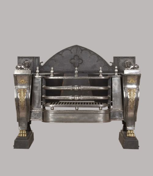 A Superior Regency Cast and Wrought Iron ‘Hob’ Fire Grate of Classical Design