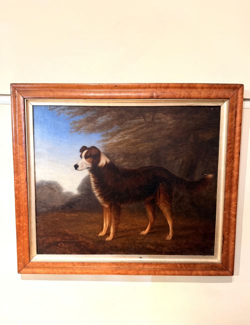 C19th Primitive Oil on Canvas of a Dog