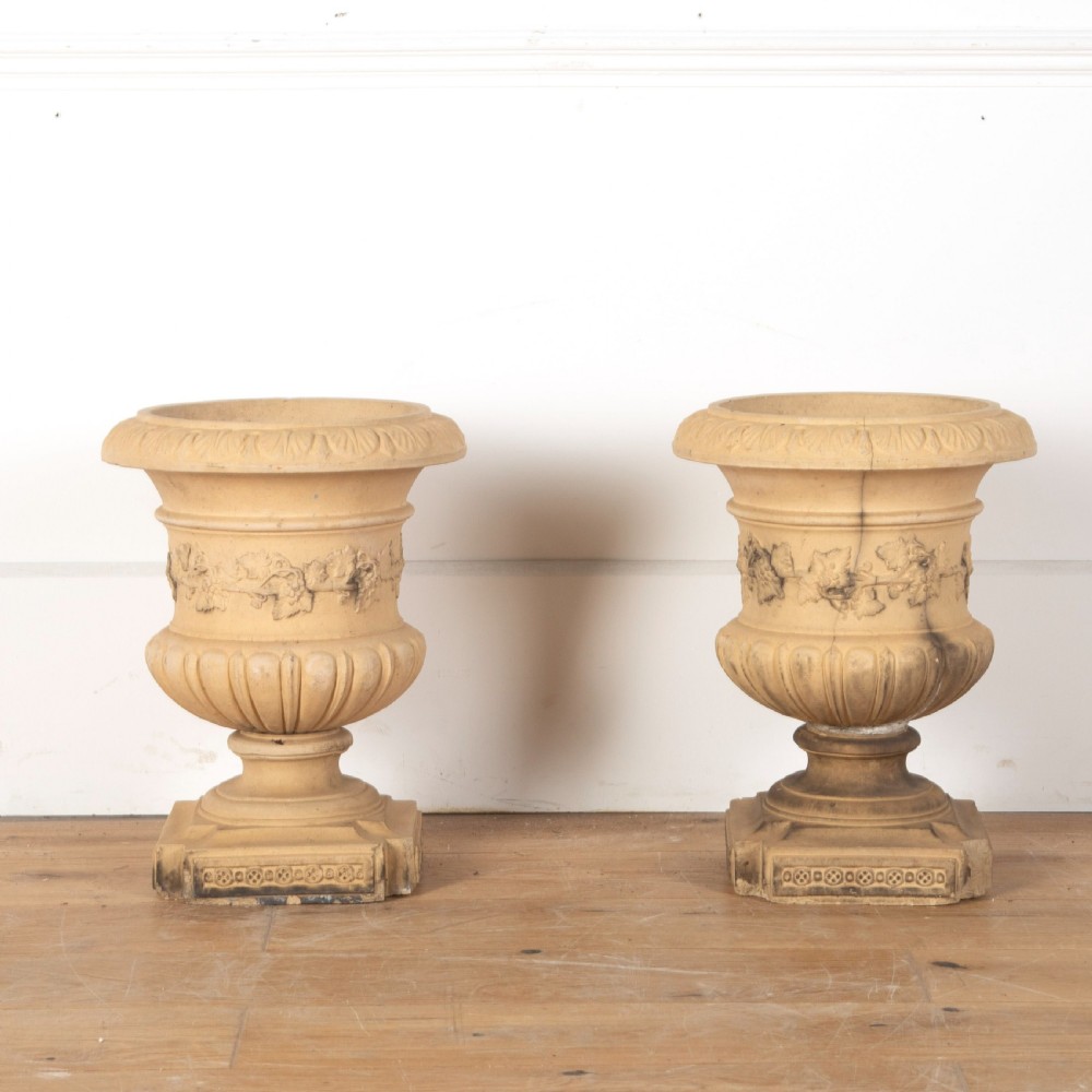 19th Century Pair of Buff Terracotta Urns