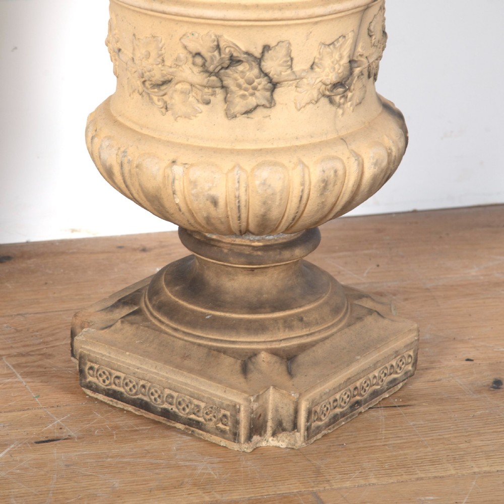 19th Century Pair of Buff Terracotta Urns View IV