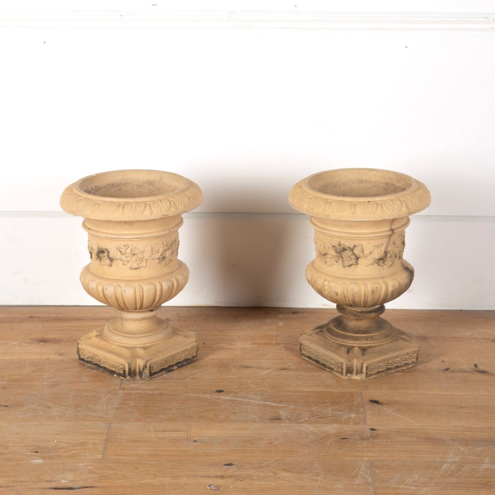 19th Century Pair of Buff Terracotta Urns View V