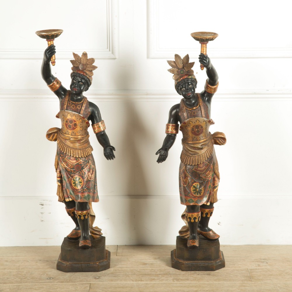 C19th pair of Italian Decorated Blackamoor Candelabra