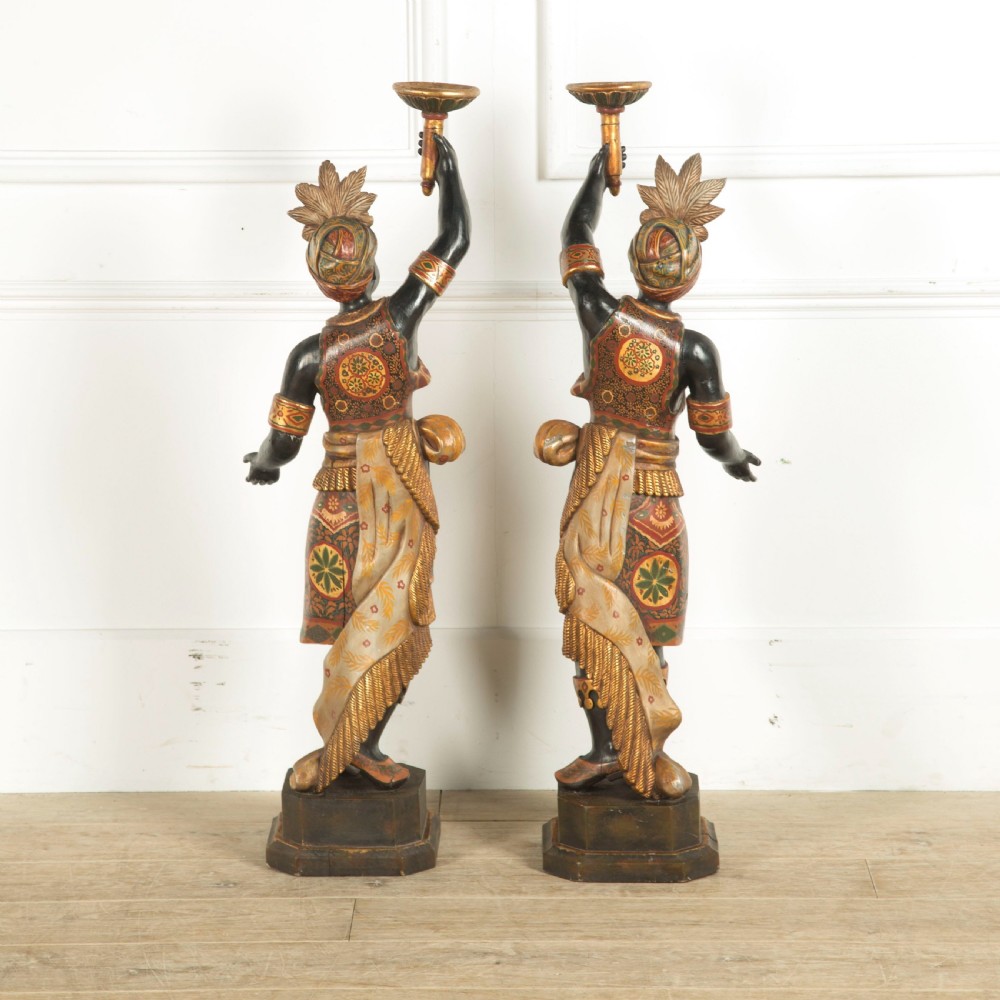 C19th pair of Italian Decorated Blackamoor Candelabra View II