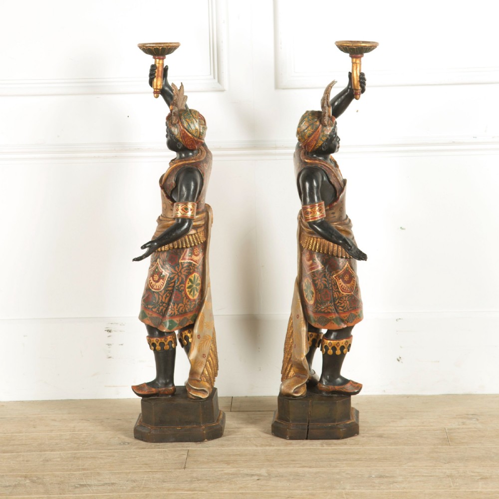 C19th pair of Italian Decorated Blackamoor Candelabra View III