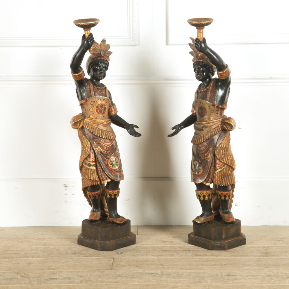 C19th pair of Italian Decorated Blackamoor Candelabra View IV