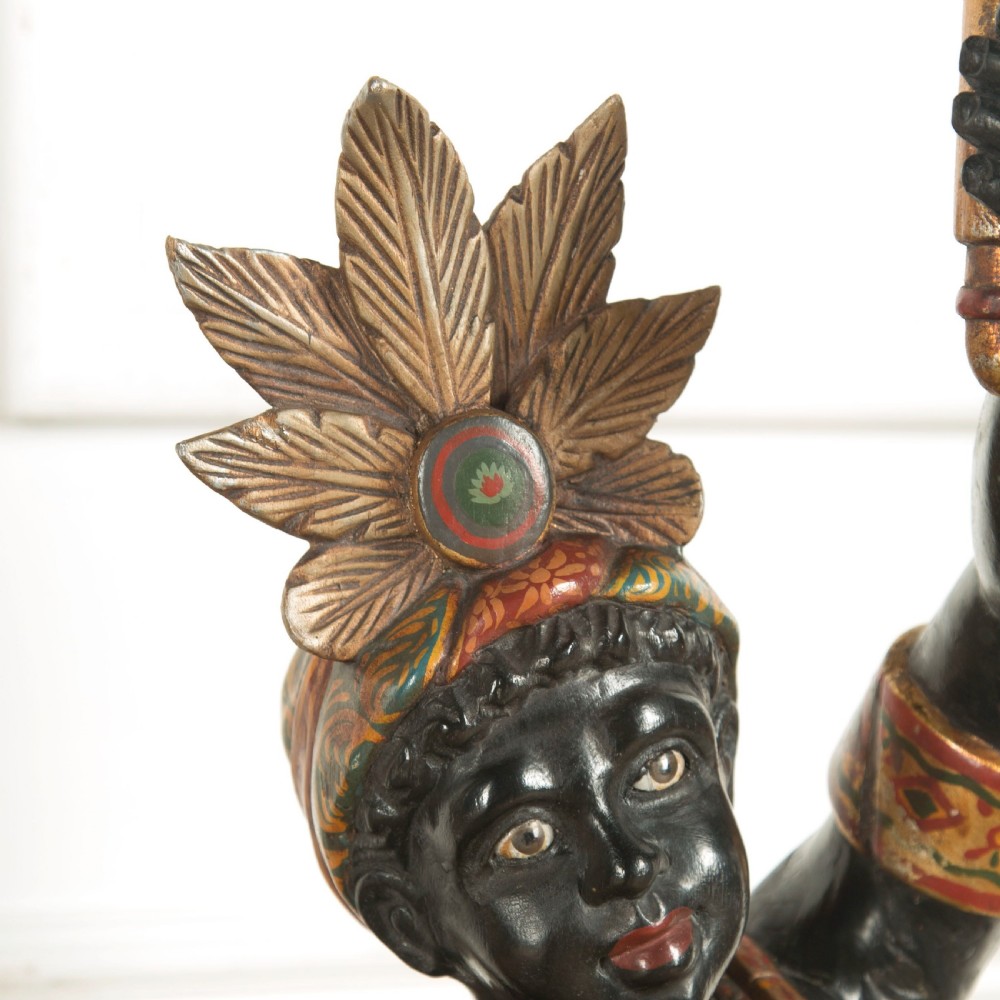 C19th pair of Italian Decorated Blackamoor Candelabra View V