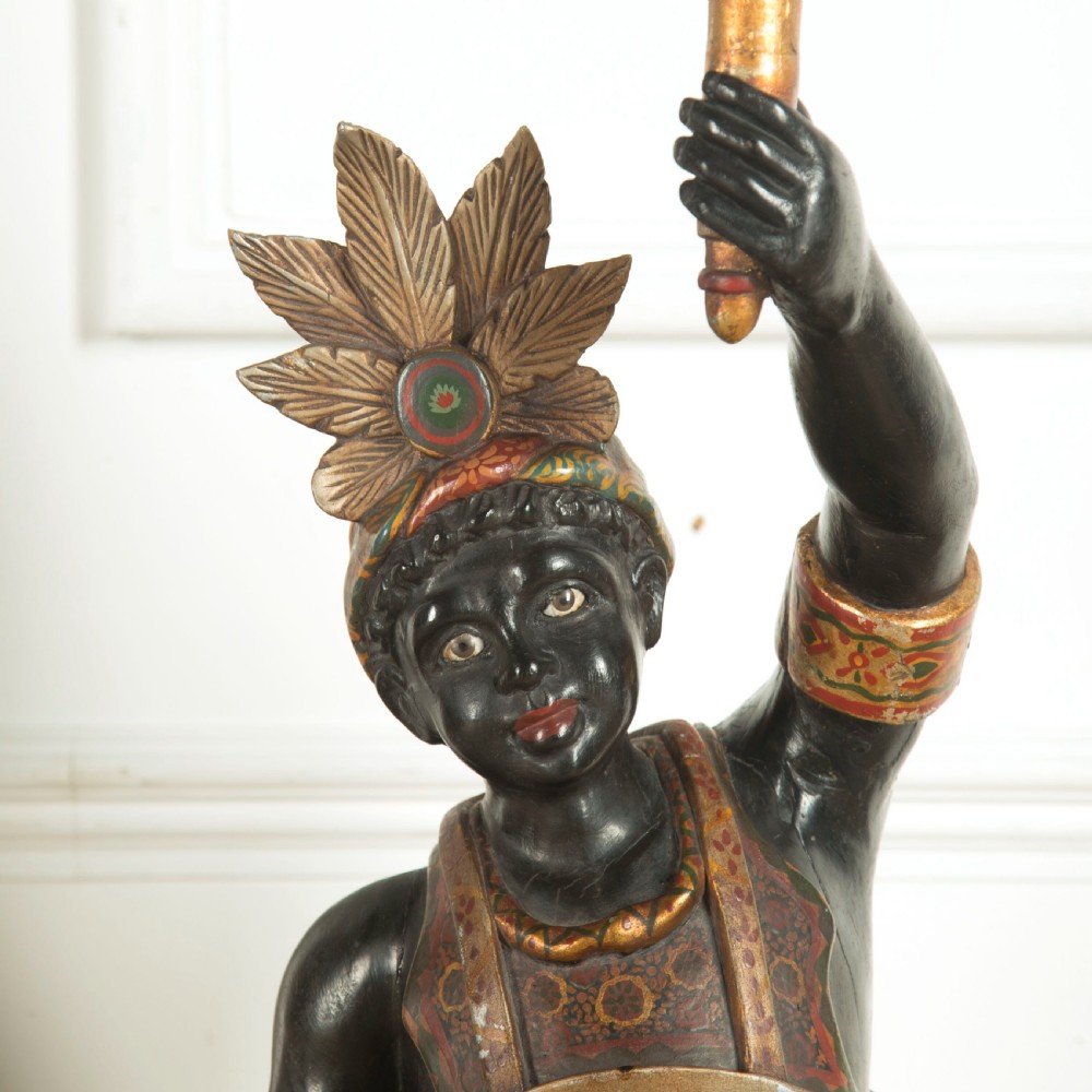 C19th pair of Italian Decorated Blackamoor Candelabra View VI