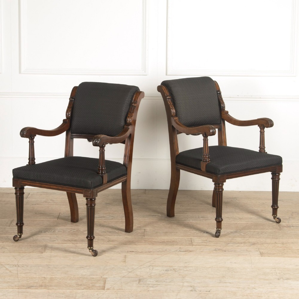 19th Century Pair of Mahogany Open Armchairs