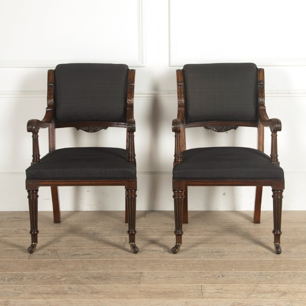 19th Century Pair of Mahogany Open Armchairs View VII