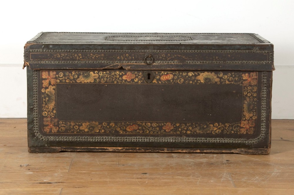 19th Century Leather and Brass Studded Trunk View II