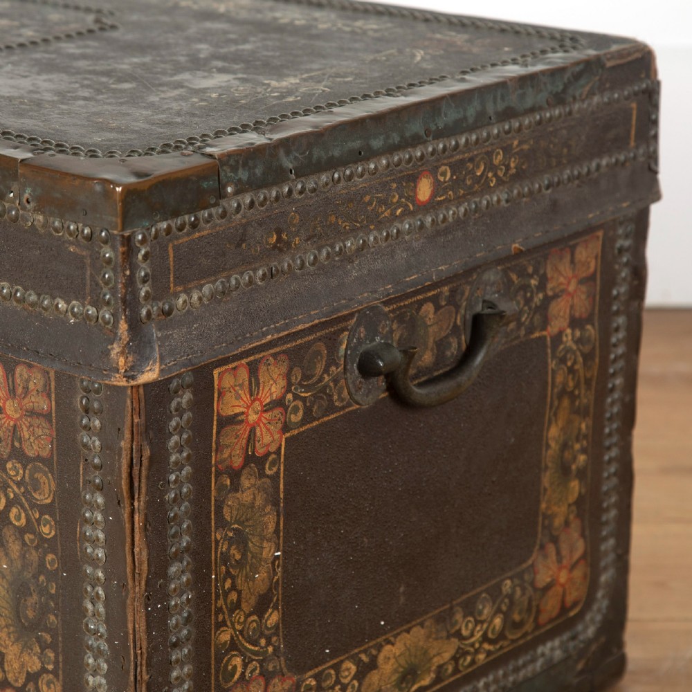 19th Century Leather and Brass Studded Trunk View III
