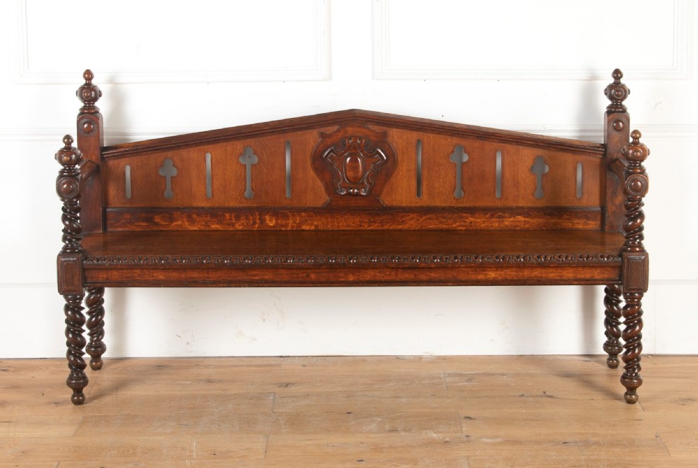 Large 19th Century Oak Country House Hall Bench View VII