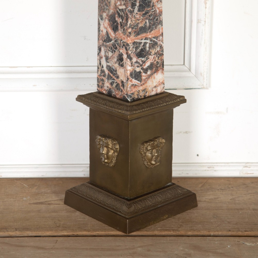 Early 20th Century pair of marble and bronze obelisk lamps View III