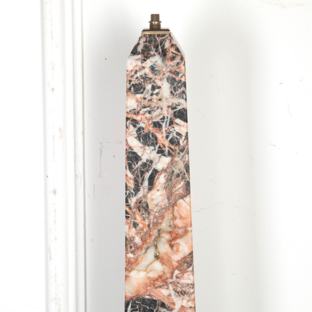 Early 20th Century pair of marble and bronze obelisk lamps View IV