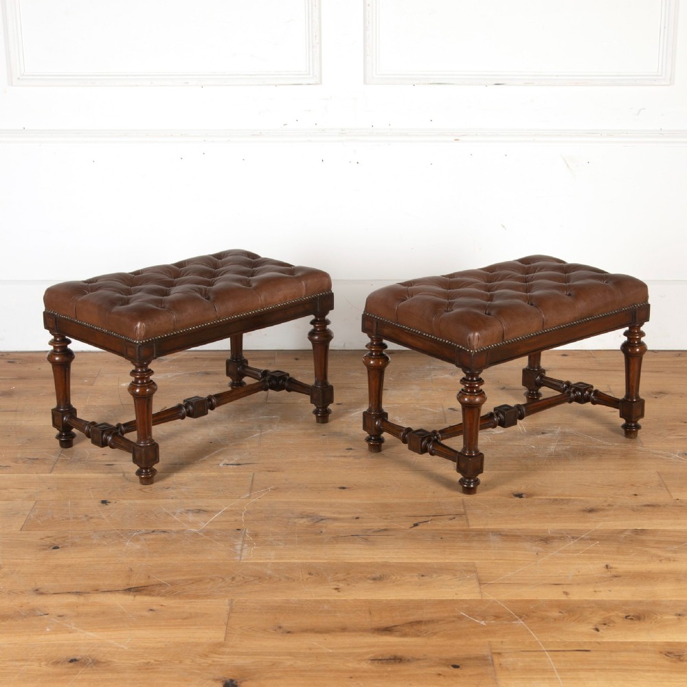 Large Pair of 19th Century Walnut Stools