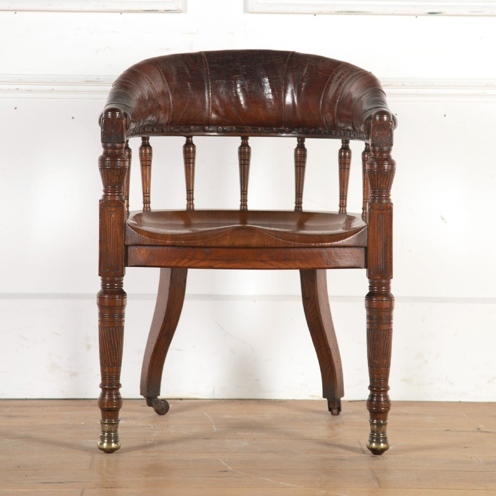 19th Oak and leather Desk Chair View VII