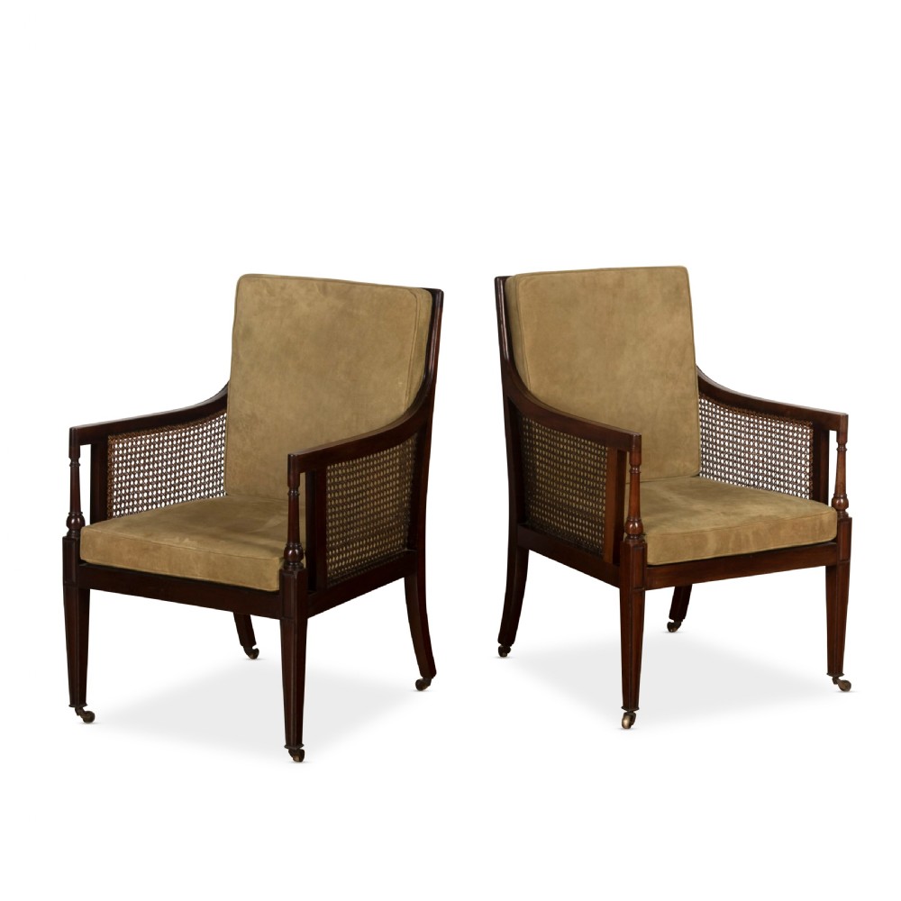Late C19th Pair of Mahogany Bergere Chairs