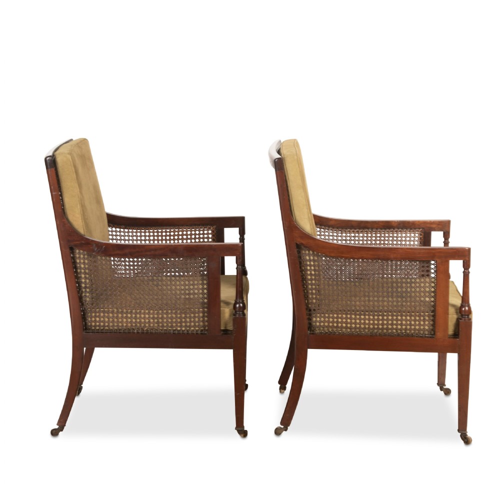 Late C19th Pair of Mahogany Bergere Chairs View III