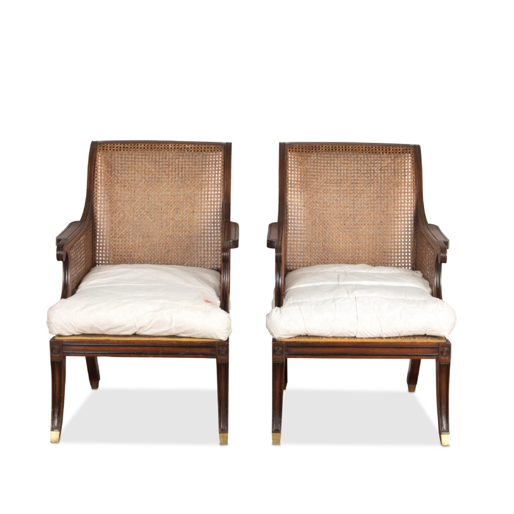 Pair of Mahogany Caned Bergere Chairs