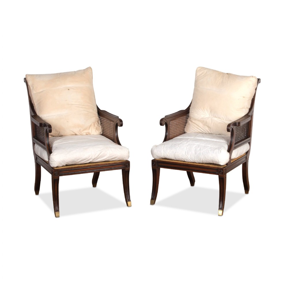Pair of Mahogany Caned Bergere Chairs View II