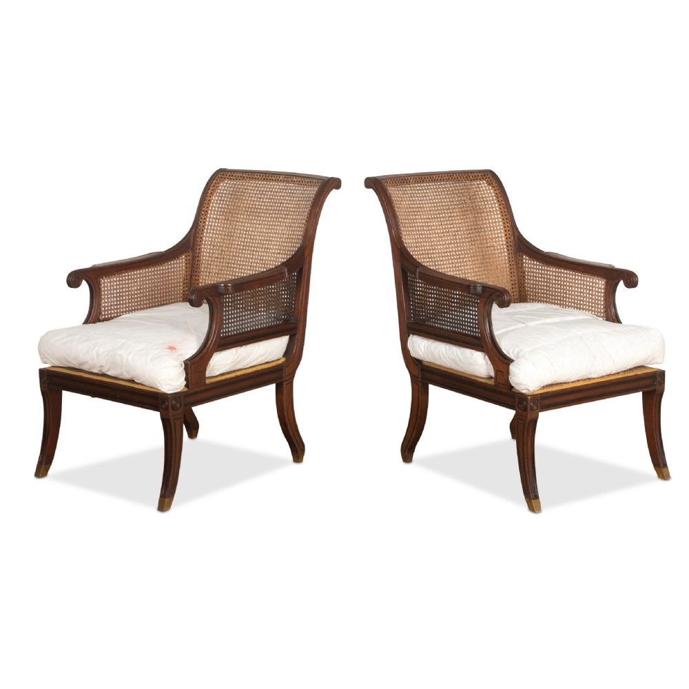 Pair of Mahogany Caned Bergere Chairs View III