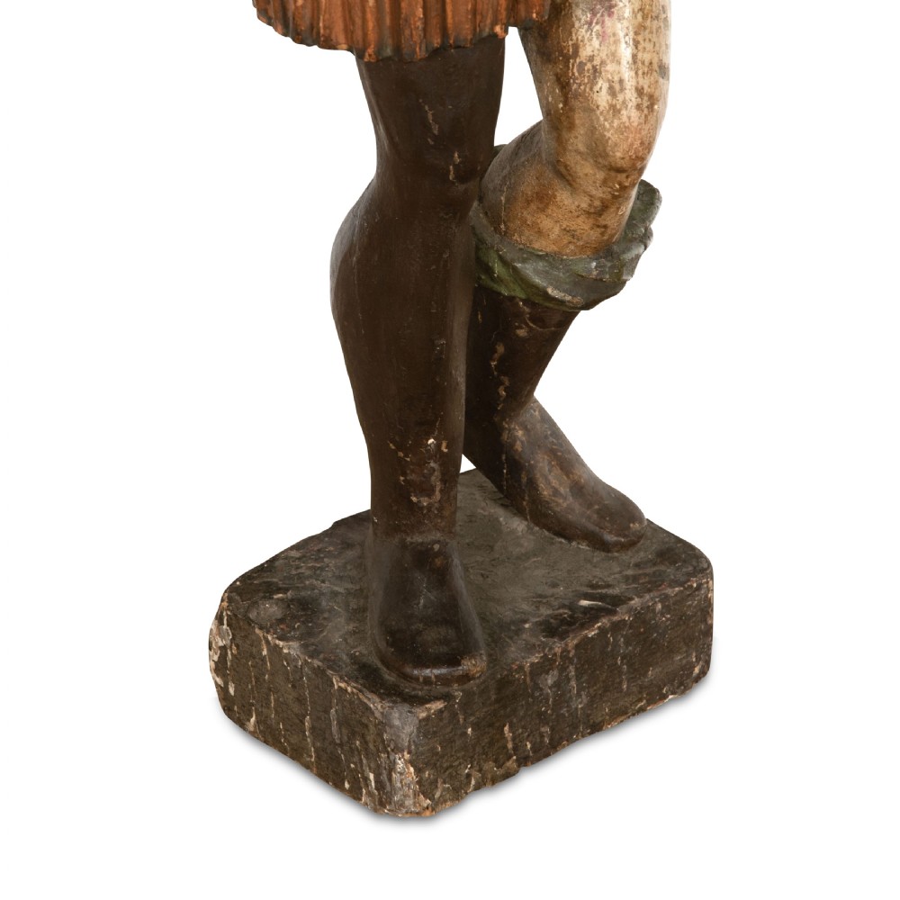 An 18th-century carved wooden polychrome statue depicting Saint Roch standing on a square timber base. View VIII