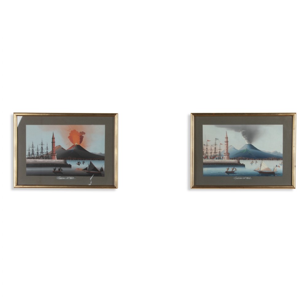Pair of Large Vesuvius Gouache Paintings