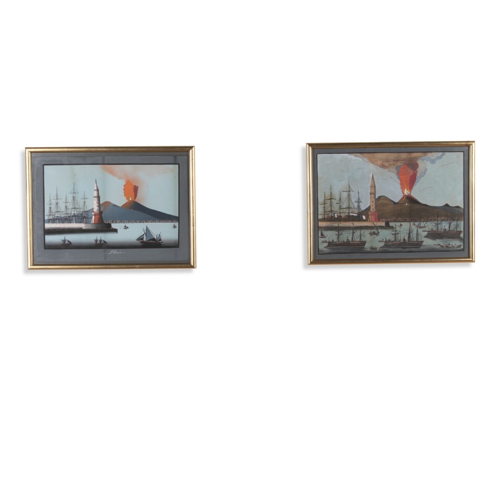Pair of Large Vesuvius Gouache Paintings