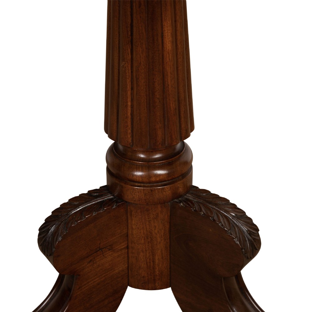A two-tiered dark mahogany dumbwaiter featuring brass support columns, a fluted central pedestal, and a carved tripod base with paw feet. View IX