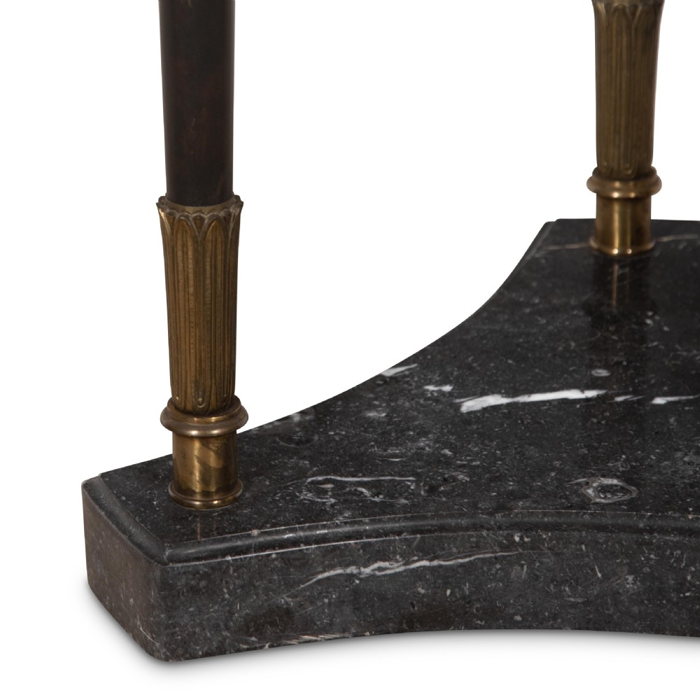 A 19th-century French Empire bronze Athenienne featuring a pierced metal gallery, winged caryatid legs, and a triangular dark marble base. View XI
