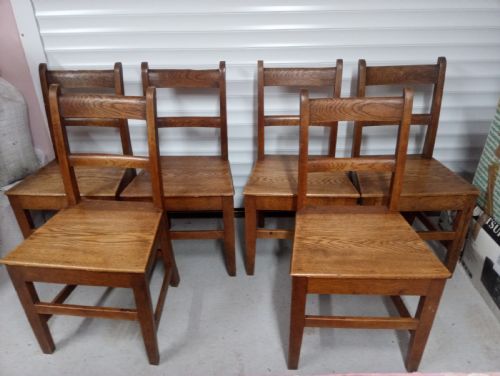 Antique Golden Oak Set of Six Welsh Farmhouse Chairs