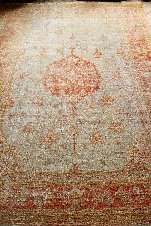 348 X 480cm Very Pale and Worn Antique Oushak Carpet