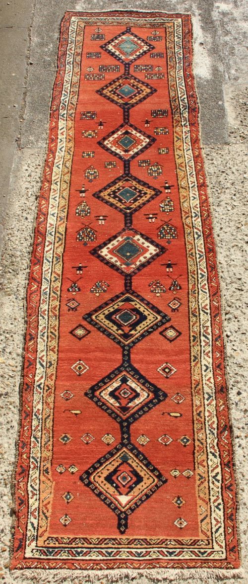 88 X 327cm Antique Narrow Hamadan Runner